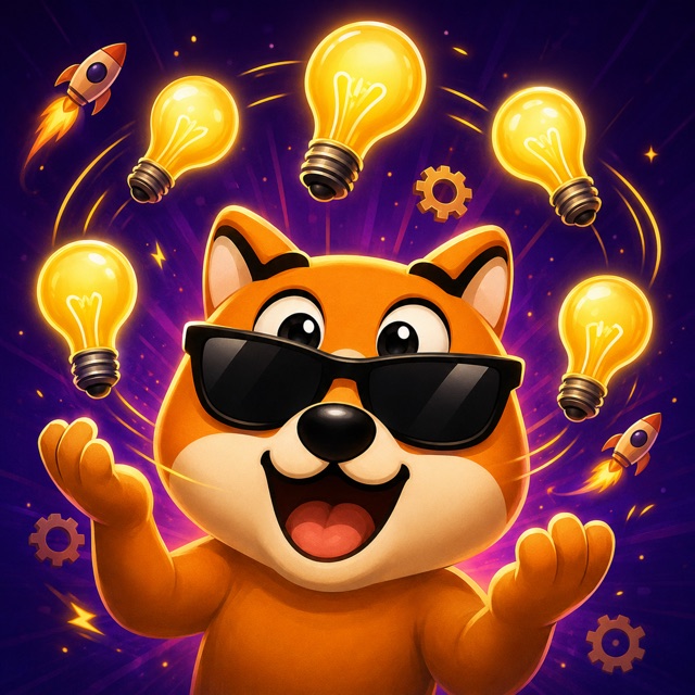 Bluffy juggling glowing lightbulbs — Idea Machine title
