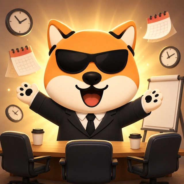 Bluffy in a suit celebrating at a meeting table — Meeting Addict title